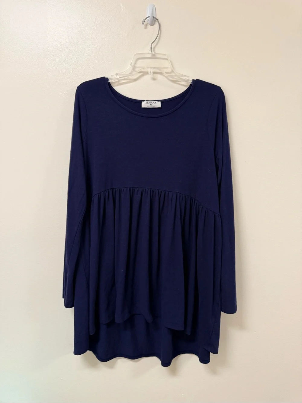 Zenana Outfitters Navy Long Sleeve Peplum Tunic